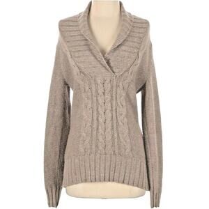 Old Navy Tan Sweater Shawl Neck Cable Knit Pullover Chunky Cotton Blend Size S